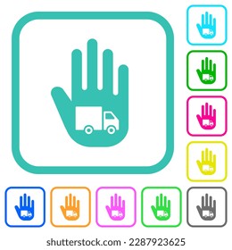 Hand shaped transport sanction sign solid vivid colored flat icons in curved borders on white background