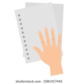 hand with sheet of notebook school