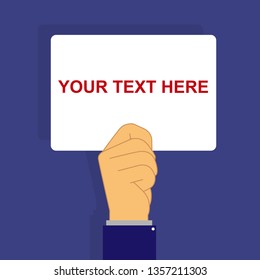 Hand with sheet, place for your text, flat design