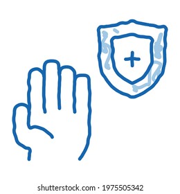 Hand Shield With Cross sketch icon vector. Hand drawn blue doodle line art Hand Shield With Cross sign. isolated symbol illustration