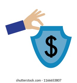 hand with shield and dollar symbol isolated icon