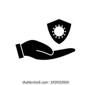 Icono de mano y escudo plantilla de logotipo de estilo plano