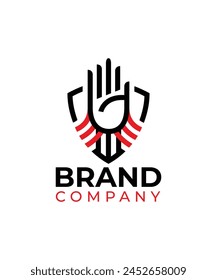 Hand with shield logo icon design concept vector illustration