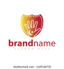 hand and shield logo icon vector template