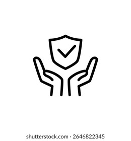 Mano y escudo icono de contorno de diseño de Vector de símbolo bueno para el Web o App móvil