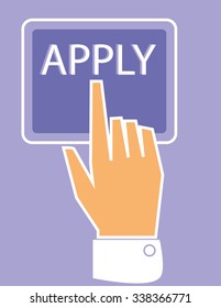 Hand in a shirt cuff about to press or pointing at the Apply button. Text has been slightly offset for effect