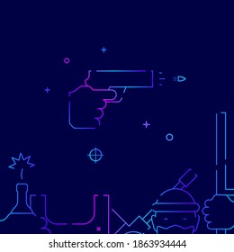 La mano dispara un icono del vector de la línea de gradiente de pistola, ilustración simple en un fondo azul oscuro, arma, borde inferior relacionado con el ejército.