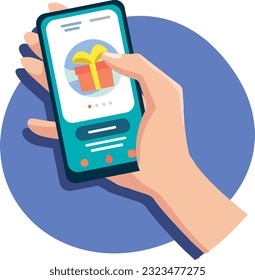 Hand shopping from app with mobile phone .digital shopping.vector illustration.