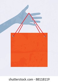 Hand with shopping bag. Vector