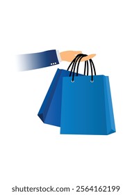 Hand with shopping bag vector on white isolated