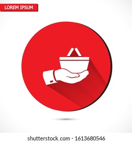 hand shopping cart online store. hand icon. Eps 10 vector. Flat design. in the hand of a shopping cart. flat design. The work is done for your use.