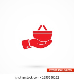 hand shopping cart online store. hand icon. Eps 10 vector. Flat design. in the hand of a shopping cart. flat design. The work is done for your use.