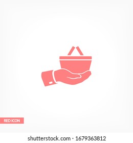 hand shopping cart online store. hand icon. Eps 10 vector. Flat design. in the hand of a shopping cart. flat design. The work is done for your use.