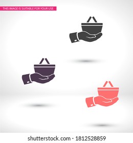 hand shopping cart online store. hand icon. Eps 10 vector. Flat design. in the hand of a shopping cart. flat design. The work is done for your use.