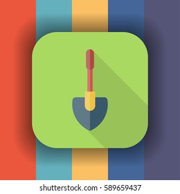 hand shovel flat icon with long shadow, vector illustration