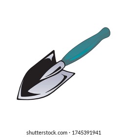 Hand shovel in ground, gardening tools equipment, spring work, isolated on a white background in EPS10