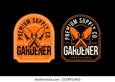 Handschaufel oder Pik Grabwerkzeug Kreuz Retro Vintage-Logo Vektor Design-Sammlung Set für Gärtner, Kindergarten, Landwirtschaft, Arbeiter, Bergmann, Bauer Geschäft