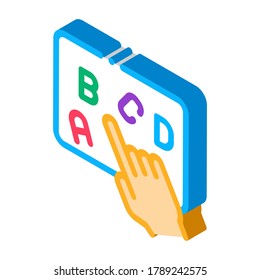 Mostrar mano el vector de iconos de la letra. Señal de Mostrar letra de mano isométrica. ilustración de símbolo aislado de color