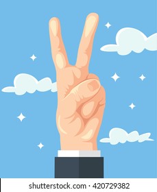 Hand show peace sign. Vector flat cartoon illustration