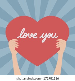 Hand show the red heart and love you message