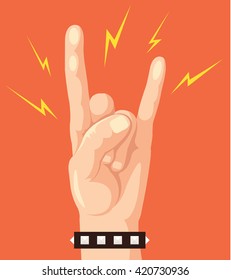 Hand show rock sign. Vector flat cartoon illustration