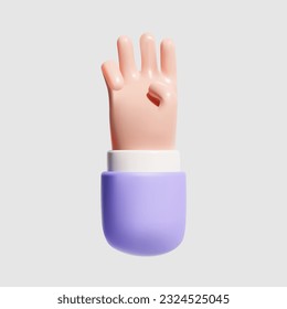 La mano muestra el gesto de tres dedos. Ilustración vectorial 3D aislada