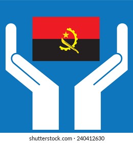 Hand showing Angola Flag. Vector illustration. 