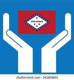 Hand showing Arkansas Flag. Vector illustration.  