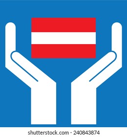 Hand showing Austria Flag. Vector illustration.