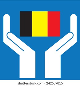 Hand showing Belgium Flag. Vector illustration