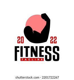 hand showing bicep for gym studio logo. fitness logo vector template.