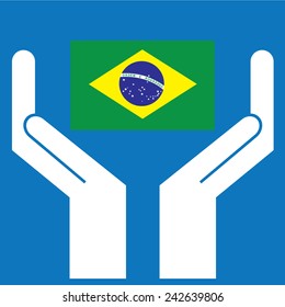 Hand showing Brazil Flag. Vector illustration