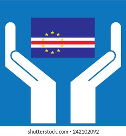 Hand showing Cape Verde Flag. Vector illustration. 