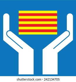 Hand showing Catalonia Flag. Vector illustration 