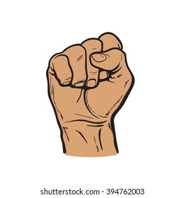 Hand showing clenched fist. Vector Hand drawn Skertch fist. Hand shows the strength, power, victory. The symbol of strength, freedom, and rights.