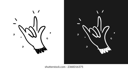 Hand showing coolness black glyph icon. Heavy metal hand gesture hand drawn symbol. Vector EPS 10
