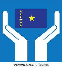 Hand showing Democratic Republic of Congo Flag. Vector illustration