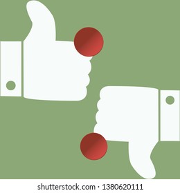 Hand showing different gestures. Hand thumb up and down icon social network. Vector illustration