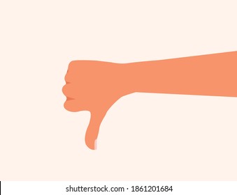 Hand Showing dislike or disagreement. Gesture of Thumb down vector illustration. Realistic thumb down. Hand showing unlike, bad, discard, decline, no, disapprove, negative, Hand reaction sign isolated