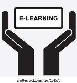 Hand showing e-learning sign icon. Vector illustration.
