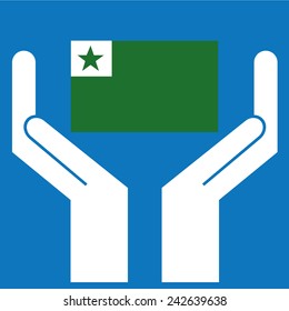 Hand showing Esperanto Flag. Vector illustration