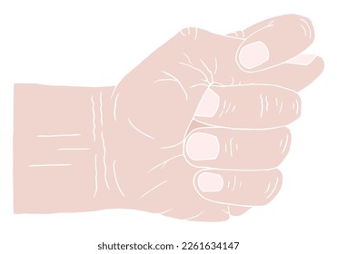 Hand showing a fig gesture. Freehand drawing. Doodle. Hand Drawn. Outline.	