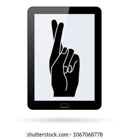 Hand showing fingers crossed. Hand gesture mean Lie or luck, superstition symbol.Vector icon on flat design style