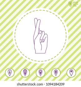 Hand showing fingers crossed. Hand gesture mean Lie or luck, superstition symbol.Line Vector icon on flat design style