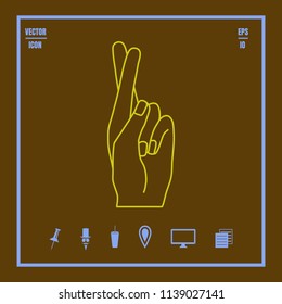 Hand showing fingers crossed. Hand gesture mean Lie or luck, superstition symbol.Line Vector icon on flat design style