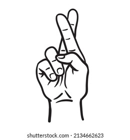 Hand showing fingers crossed  Hand gesture mean Lie luck  superstition symbol Vector line icon 