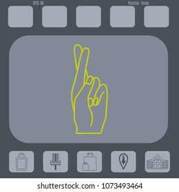 Hand showing fingers crossed  on a gray cine-film background. Hand gesture mean Lie or luck, superstition symbol. Line Vector icon on flat design style