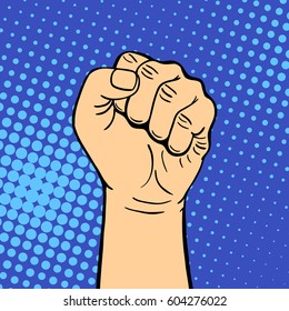 Hand showing fist deaf-mute gesture human arm hold communication and direction design fist touch pop art style colorful vector illusstration.