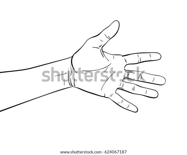 5本の指を示す手 ラインアートスタイルの手描きのベクトルイラスト