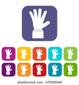 Hand showing five fingers icons set vector illustration in flat style In colors red, blue, green and other